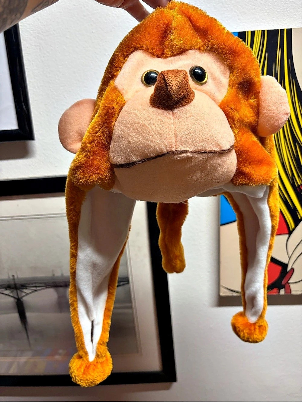 Kids Monkey hat beanie in Orange & Brown Like New